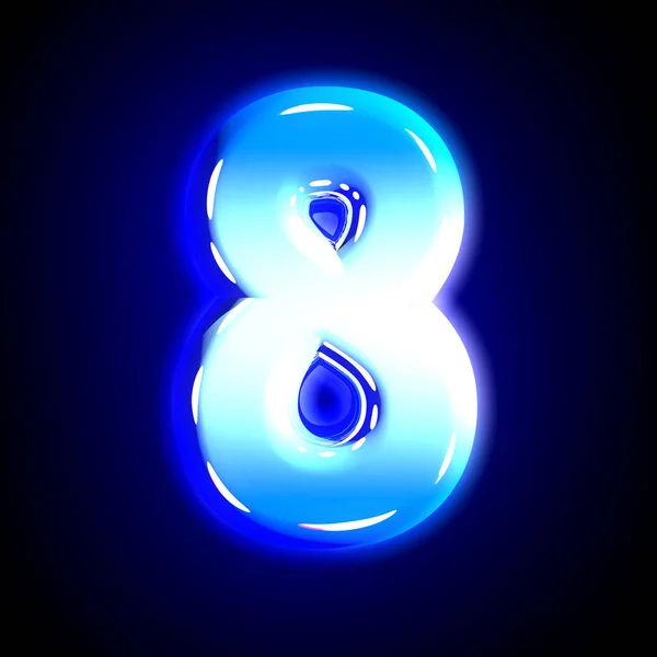 Blau frostigen Schnee Design Glanzschrift - Zahl 8 isoliert auf solidem schwarzem Hintergrund, 3D-Abbildung von Symbolen — Stockfoto