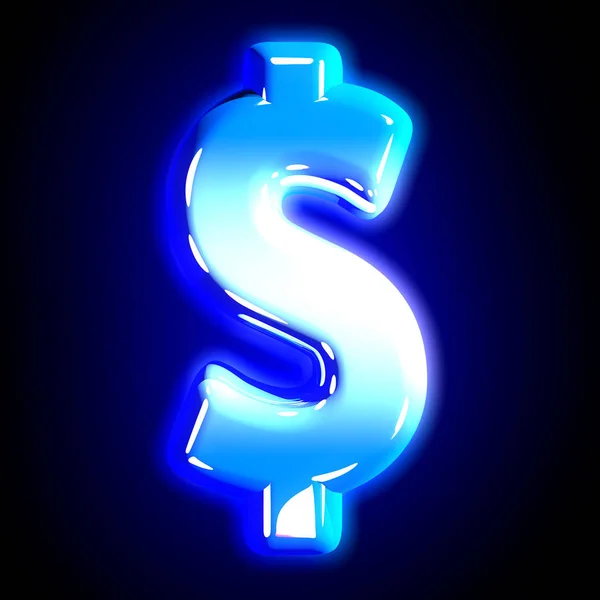 Blue frostiga Snow design Glow Alphabet-dollar-peso skylt isolerad på solid svart bakgrund, 3D illustration av symboler — Stockfoto