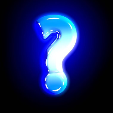 Mavi buzlu kar yaratıcı kızdırma yazı tipi - soru işareti düz siyah arka plan, sembollerin 3d illüstrasyon izole