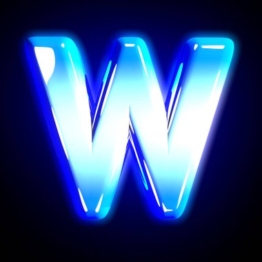 Mavi buzlu kar tasarım parlaklık yazı tipi - düz siyah arka plan, sembollerin 3d illüstrasyon izole W harfi