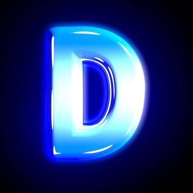 Siyah üzerinde izole parlayan şenlikli mavi parlak alfabe dondurulmuş buz harfi D - sembollerin 3d illüstrasyon