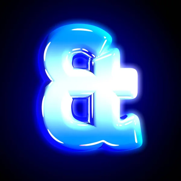 Blauwe Frosty sneeuw creatief gloeiende alfabet-ampersand geïsoleerd op effen zwarte achtergrond, 3D illustratie van symbolen — Stockfoto