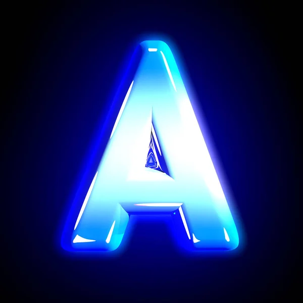 Es beku Surat A dari bersinar biru berkilau alfabet mengkilap terisolasi pada hitam - 3D ilustrasi simbol — Stok Foto