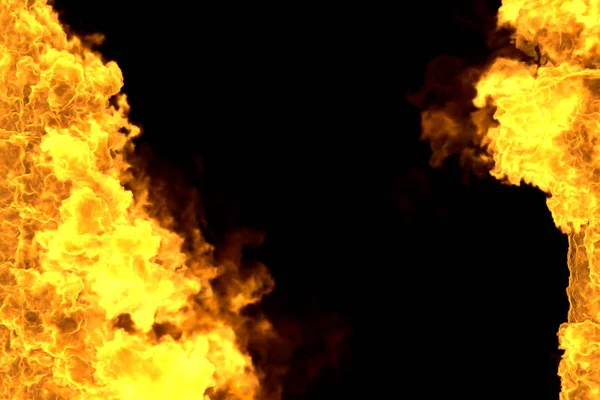 Mystisch feuriger Explosionsrahmen isoliert auf schwarz - Feuerlinien von den Seiten links und rechts, oben und unten sind leer - Feuer 3D Illustration — Stockfoto