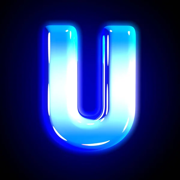 Frozen ice letter U of glowing festive blue shining font isolato su nero - Illustrazione 3D di simboli — Foto Stock