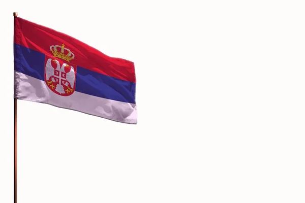 Размахивание сербским флагом на белом фоне, макет с пространством для вашего контента . — стоковое фото