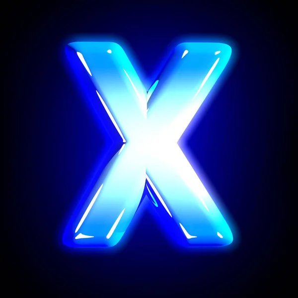 Letra de gelo congelada X do alfabeto brilhante azul festivo do brilho isolado no preto - ilustração 3D de símbolos — Fotografia de Stock