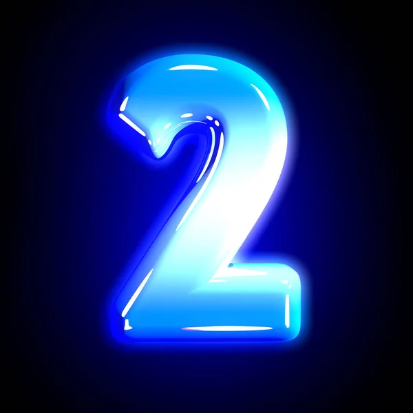 Blau frostiges Schnee-Design leuchtende Schrift - Nummer 2 isoliert auf schwarzem Hintergrund, 3D-Abbildung von Symbolen — Stockfoto