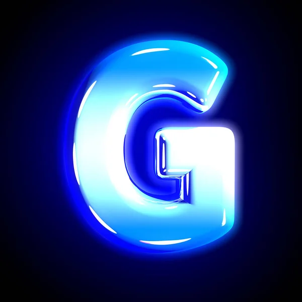 Blue frosty snow creative glowing font - letter G isolated on solid black background, 3D illustration of symbols — Stock Photo, Image