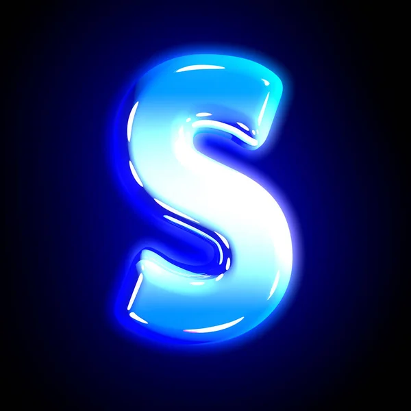 검은 색에 고립 된 빛나는 축제 블루 광택 글꼴의 냉동 얼음 문자 S - 기호의 3D 그림 — 스톡 사진