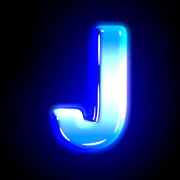 Fryst Ice Letter J av Glow festlig blå glänsande typsnitt isolerad på svart-3D illustration av symboler — Stockfoto