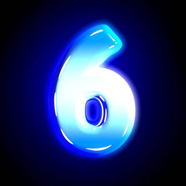 Ghiaccio congelato numero 6 di brillantezza festivo blu lucido font isolato su nero - Illustrazione 3D di simboli — Foto Stock
