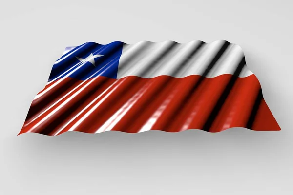 Pretty shining flag of Chile with big folds lying flat isolated on grey - any feast flag 3d illustration — Stock Photo, Image
