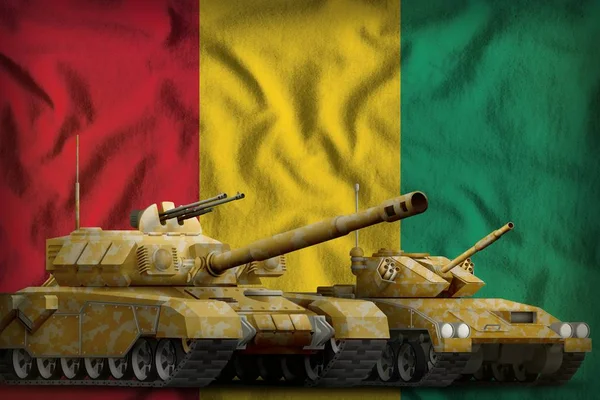 A guineai tank a nemzeti zászló hátterére vonatkozó koncepciót kényszerít. 3D illusztráció — Stock Fotó