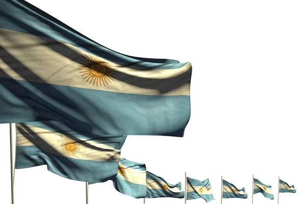 Nice många Argentina flaggor placerade diagonalen isolerade på vitt med plats för din text-alla tillfällen flagga 3D-illustration — Stockfoto