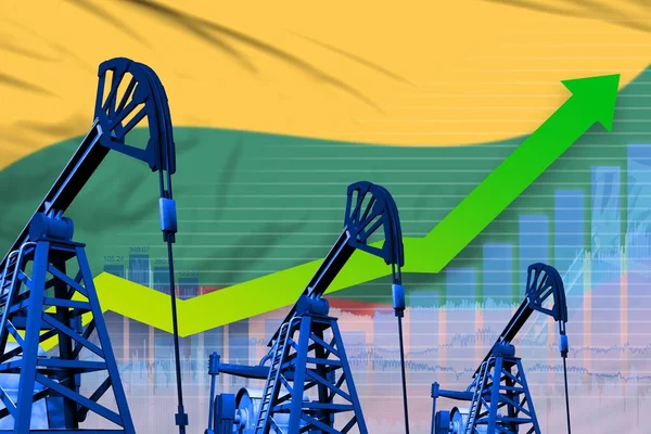 growing graph on Lithuania flag background - industrial illustration of Lithuania oil industry or market concept. 3D Illustration