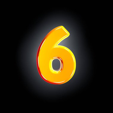 düz siyah arka plan üzerinde izole şenlikli turuncu cilalı yazı tipi sayısı 6 - sembollerin 3d illüstrasyon