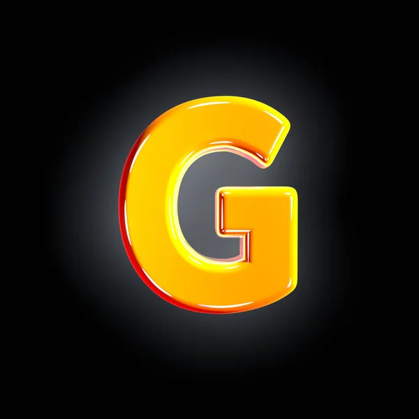 Letra G de fonte festiva laranja brilho isolado no fundo preto sólido - ilustração 3D de símbolos — Fotografia de Stock