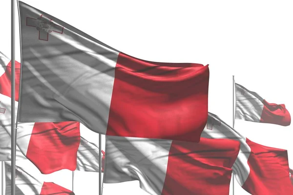 Muitas bandeiras de Malta são onda isolada no branco - qualquer bandeira de festa ilustração 3d — Fotografia de Stock