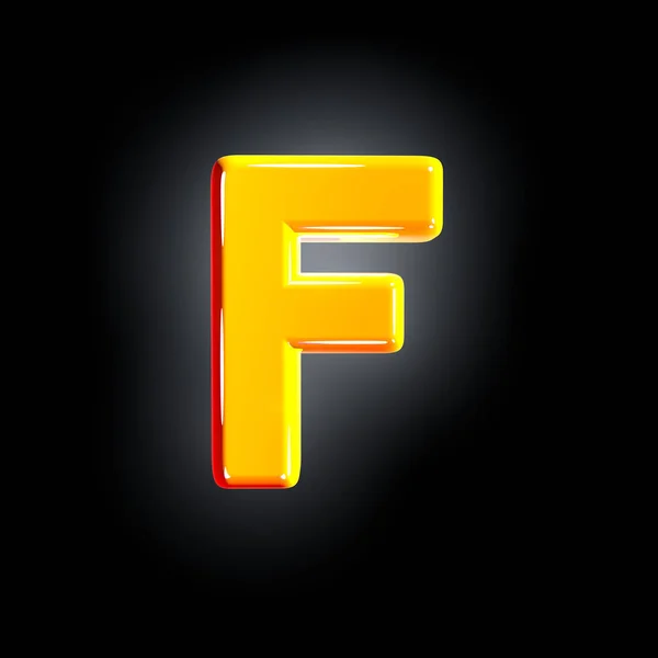 Buchstabe f der festlich orange polierten Schrift isoliert auf schwarzem Hintergrund - 3D-Abbildung von Symbolen — Stockfoto