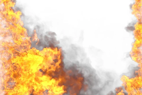 Tűz 3D illusztrációja lángoló gótikus pokol keret izolált fehér háttér-felső és alsó üres, tűz vonalak oldalról jobbra-balra — Stock Fotó