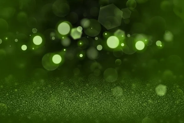 Verde bonito brilhante brilho luzes desfocado bokeh fundo abstrato, textura mockup festivo com espaço em branco para o seu conteúdo — Fotografia de Stock