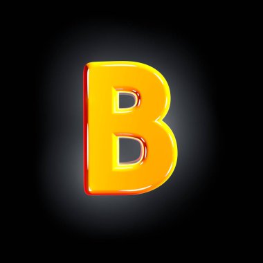 Parlak parlayan sarı yazı tipi - b harfi siyah arka plan, sembollerin 3d illüstrasyon izole