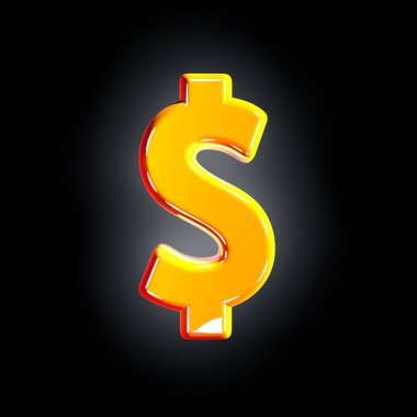 Parlak parlaklık sarı alfabe - dolar - siyah arka plan, sembollerin 3d illüstrasyon izole peso işareti