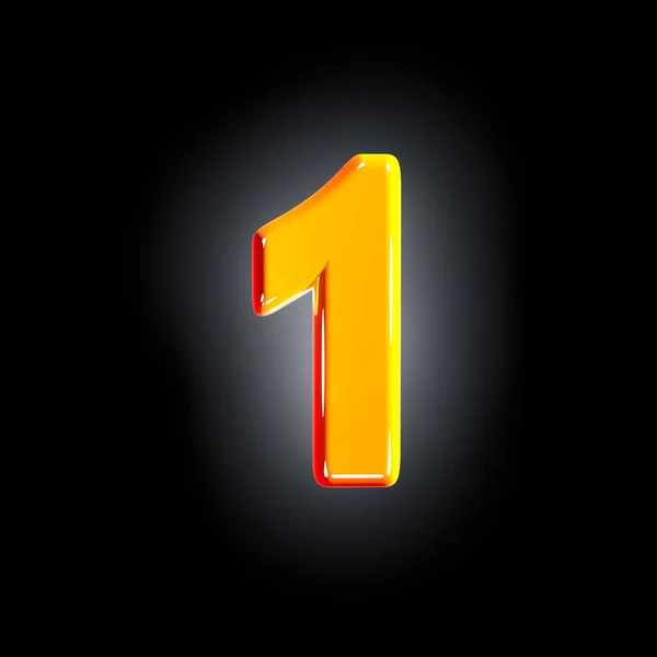 Number 1 of festive orange glossy font isolated on solid black background - 3D illustration of symbols — Stock Photo, Image