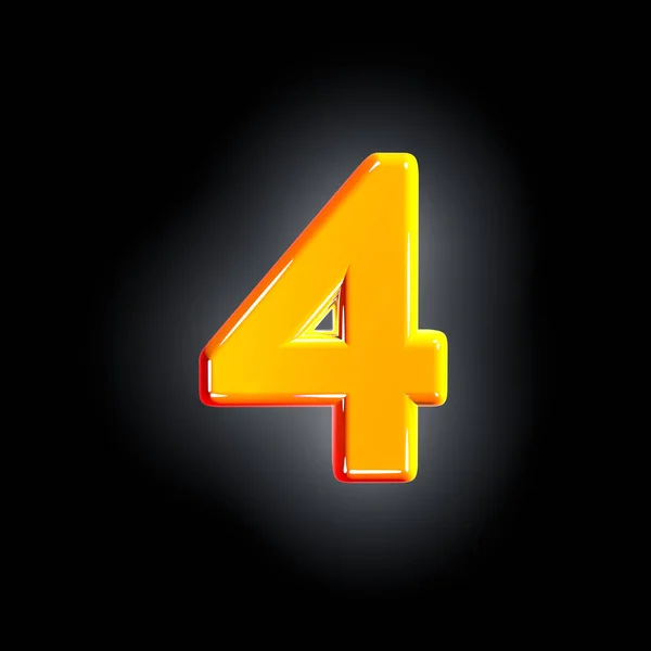 Nummer 4 av festlig orange lysande typsnitt isolerad på solid svart bakgrund-3D illustration av symboler — Stockfoto