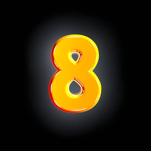 数字 8 节日橙色闪亮的字体隔离在纯黑色背景 - 符号的 3D 插图 — 图库照片