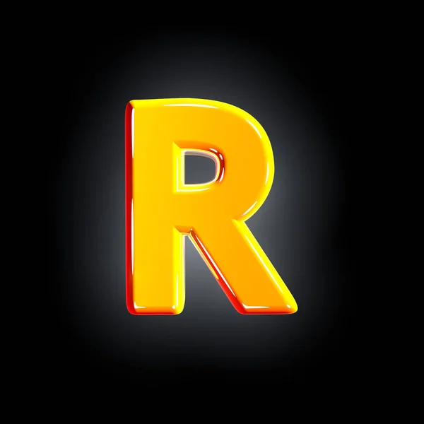 Bright shining yellow alphabet - letter R isolated on black background, 3D illustration of symbols — Stock Photo, Image