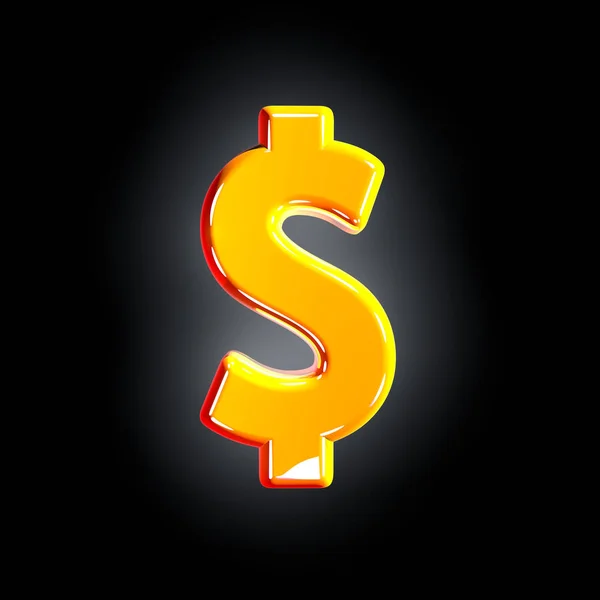 Fényes fény sárga ábécé-dollár-peso jel elszigetelt fekete háttér, 3D illusztráció szimbólumok — Stock Fotó