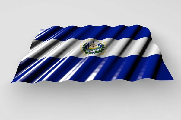 Bandeira muito brilhante de El Salvador com grandes dobras deitado isolado em cinza - qualquer bandeira de férias ilustração 3d — Fotografia de Stock