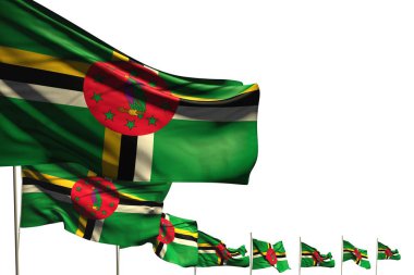 sevimli birçok Dominika bayrakları metin için yer ile beyaz izole diyagonal yerleştirilir - herhangi bir tatil bayrağı 3d illüstrasyon