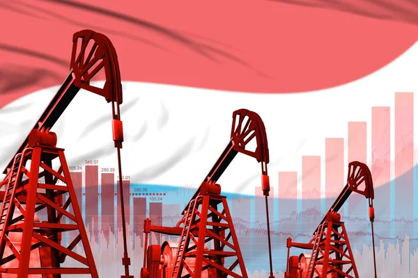 Ilustração industrial dos poços petrolíferos - Conceito da indústria petrolífera luxemburguesa sobre fundo de bandeira. Ilustração 3D — Fotografia de Stock