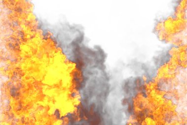 Beyaz arka plan üzerinde izole yanan mistik patlama çerçevesi Yangın 3d illüstrasyon - üst ve alt boş, yanlardan yangın hatları sol ve sağ