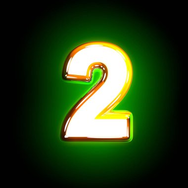 parlayan sarı ve beyaz tasarım parlayan yeşil alfabe - sayı 2 siyah renk, sembollerin 3d illüstrasyon izole
