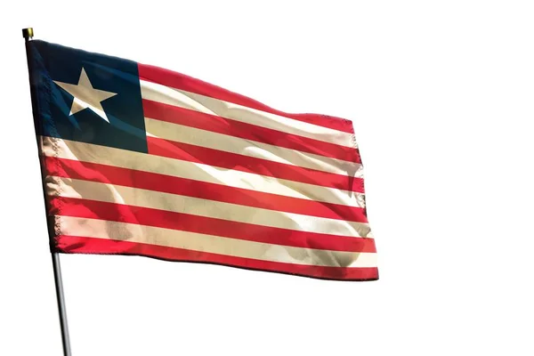 Fluttering bandeira Libéria no fundo branco claro isolado . — Fotografia de Stock