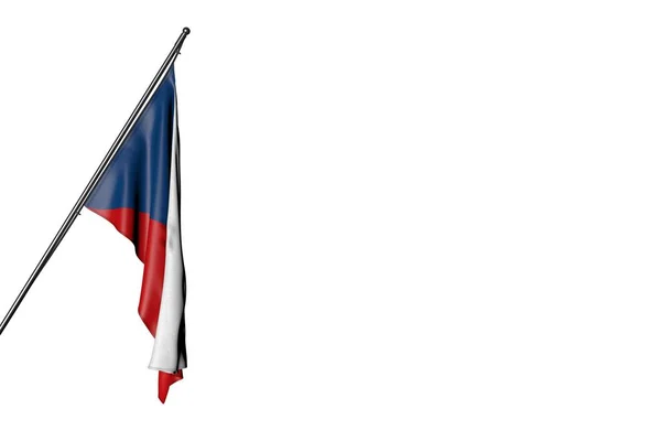 Nice Czechia flag hanging on a diagonal pole isolated on white - any celebration flag 3d illustration — Stock Photo, Image