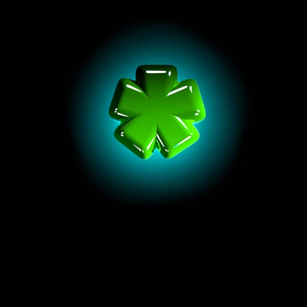 Grünes Sternchen aus poliertem Kunststoff Alphabet weißer und gelber Farben isoliert auf schwarzer Farbe - 3D-Illustration von Symbolen — Stockfoto