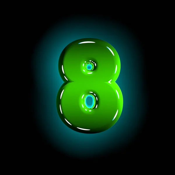 Leštěná zelená plastická abeceda-číslo 8 izolované na černém pozadí, 3D ilustrace symbolů — Stock fotografie