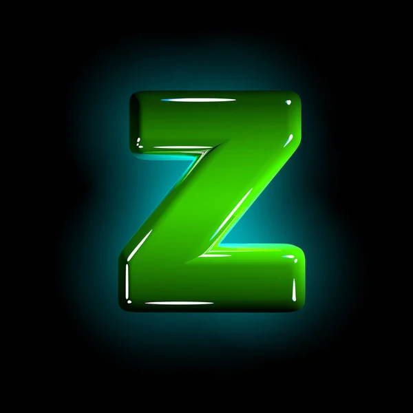 Carta verde Z de fonte plástica brilhante de cores brancas e amarelas isoladas na cor preta - ilustração 3D de símbolos — Fotografia de Stock