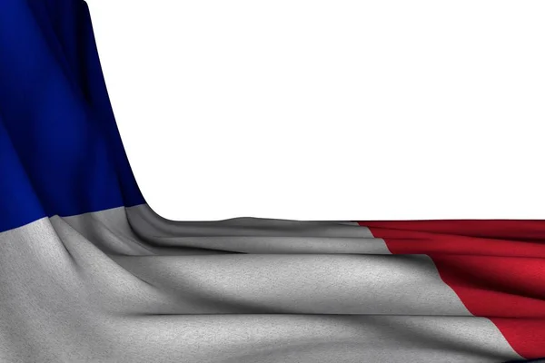 Agradável mockup isolado da bandeira da França paira no canto no branco com lugar vazio para o seu texto - qualquer bandeira celebração ilustração 3d — Fotografia de Stock