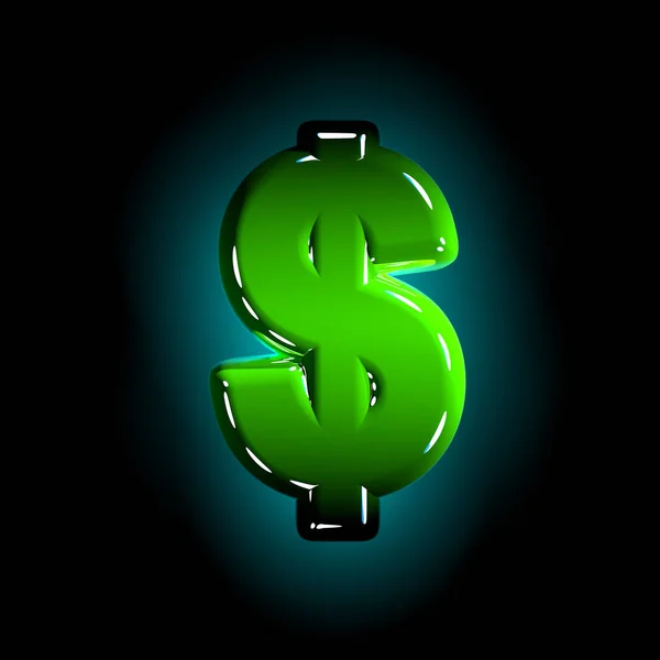 Shine green plastic creative font - dollar - peso sign isolated on black background, 3D illustration of symbols — Stock Photo, Image