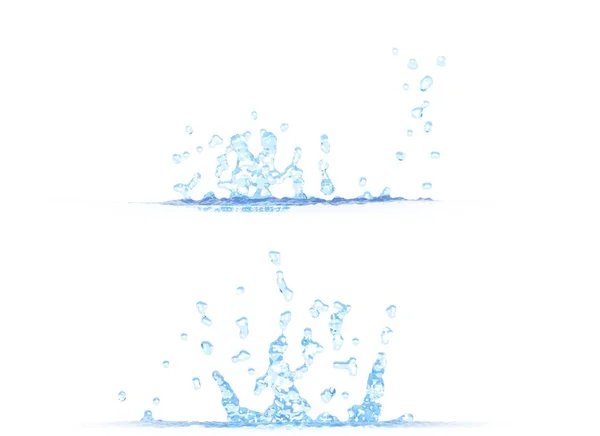 3D ilustracja 2 widoki po stronie zimnej wody Splash - makieta na biały, kreatywnych ilustracji tle — Zdjęcie stockowe