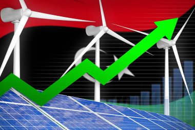 Libya güneş ve rüzgar enerjisi yükselen grafik, ok kadar - çevresel doğal enerji endüstriyel illüstrasyon. 3d İllüstrasyon