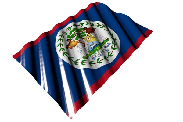 Mignon drapeau brillant du Belize avec de gros plis couché isolé sur blanc - toute illustration 3d drapeau de célébration — Photo