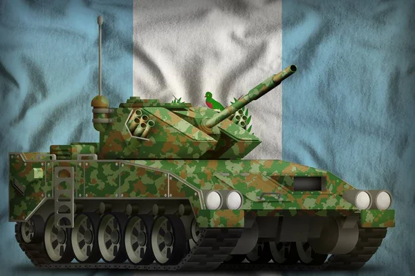 Lätt tank APC med sommar kamouflage på Guatemala nationella flaggan bakgrund. 3D-illustration — Stockfoto