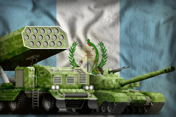 Guatemala heavy military armored vehicles concept on the national flag background. 3d Illustration